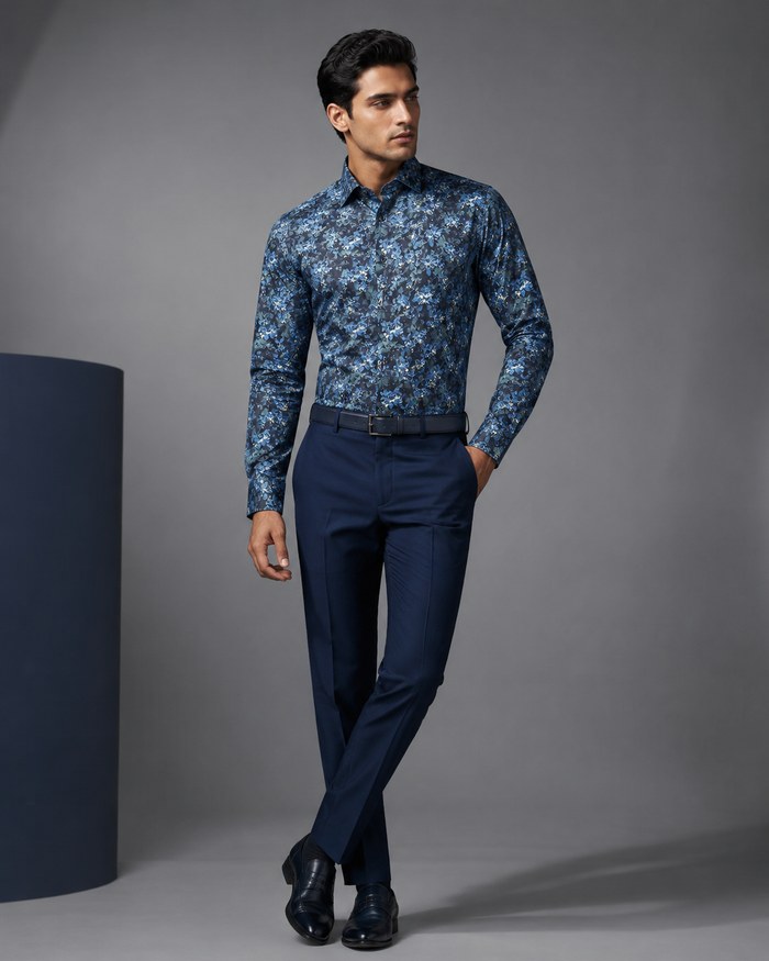Navy Floral Evening Shirt