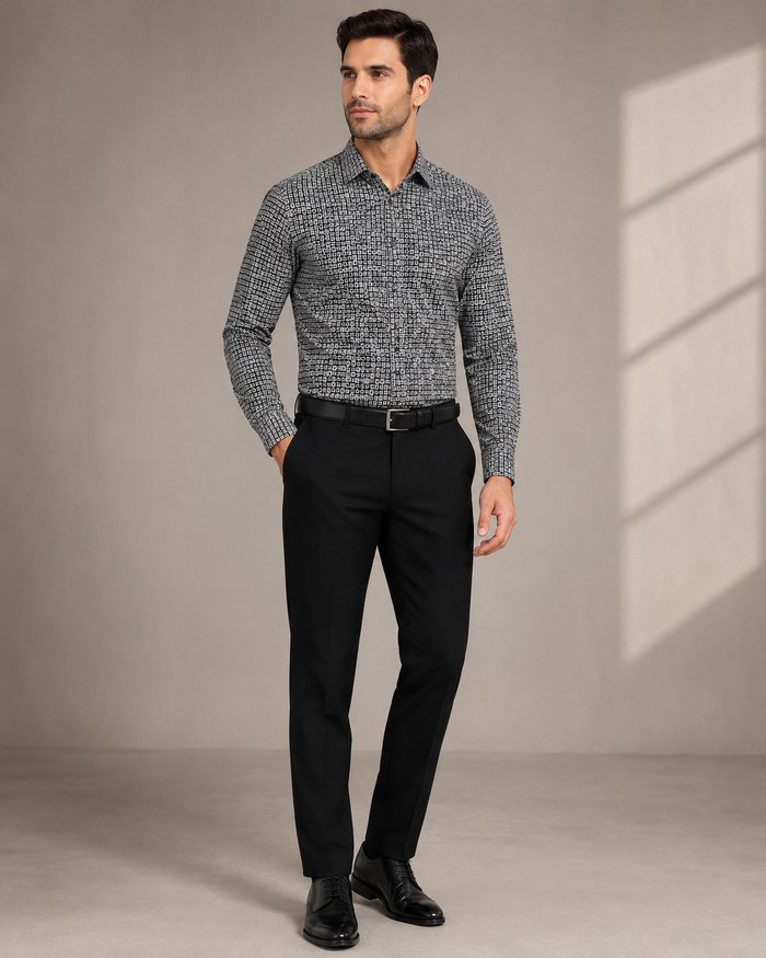 Grey Patterned Business Shirt