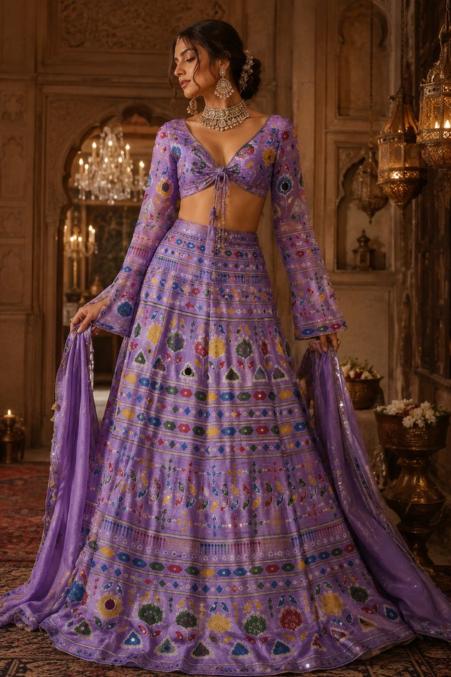 Lavender Mirror-Work Lehenga