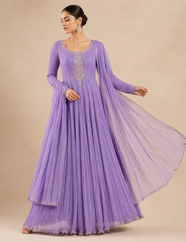 Silver Gulnaar Kalidar Anarkali - Anarkali custom tailoring design by Riddhi Siddhi Fabrics & Tailoring Dubai