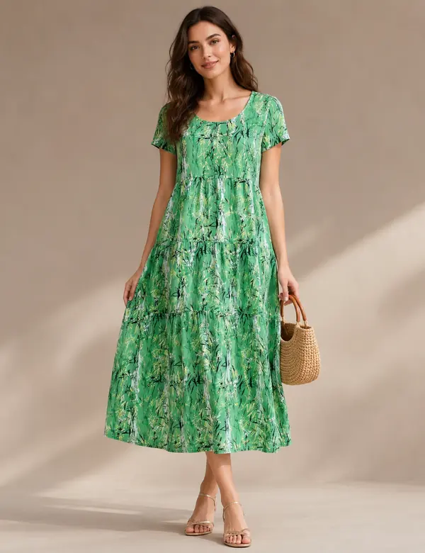 Sage Belted Garden Midi - Dresses custom tailoring design by Riddhi Siddhi Fabrics & Tailoring Dubai