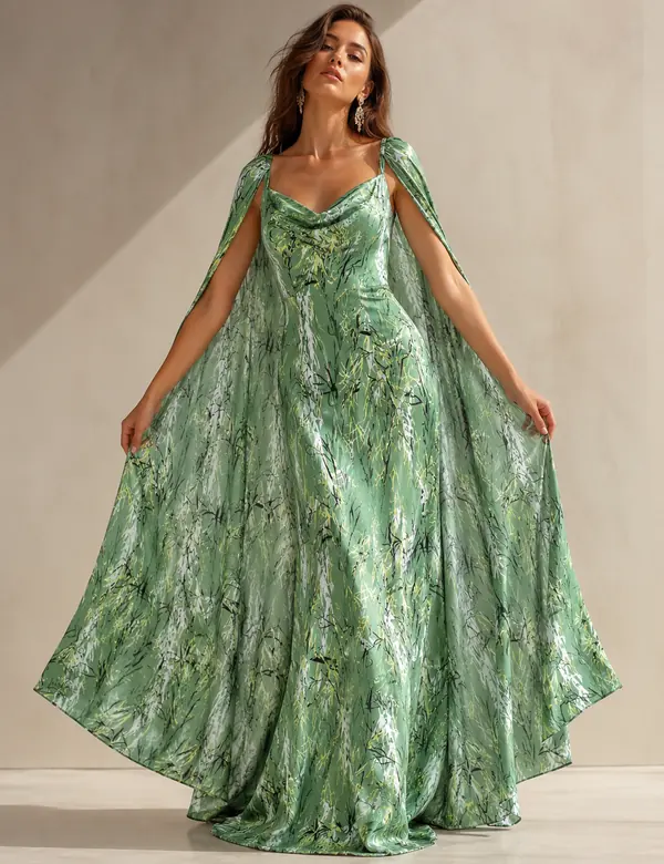 Sage Printed Day Dress - Dresses custom tailoring design by Riddhi Siddhi Fabrics & Tailoring Dubai