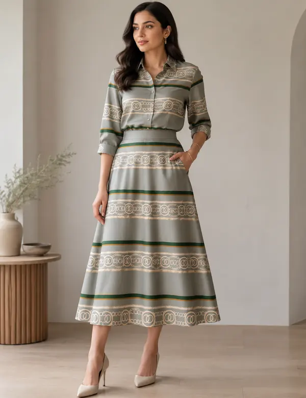 Olive Modern Meadow Dress - Dresses custom tailoring design by Riddhi Siddhi Fabrics & Tailoring Dubai
