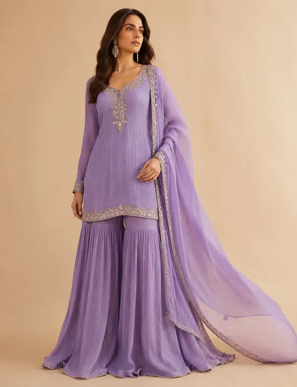Sand Rangrez Gharara Set - Gharara Set custom tailoring design by Riddhi Siddhi Fabrics & Tailoring Dubai