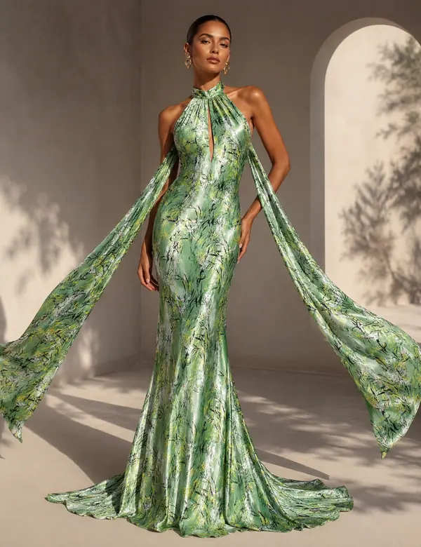 Olive Botanical Ball Gown - Gowns custom tailoring design by Riddhi Siddhi Fabrics & Tailoring Dubai