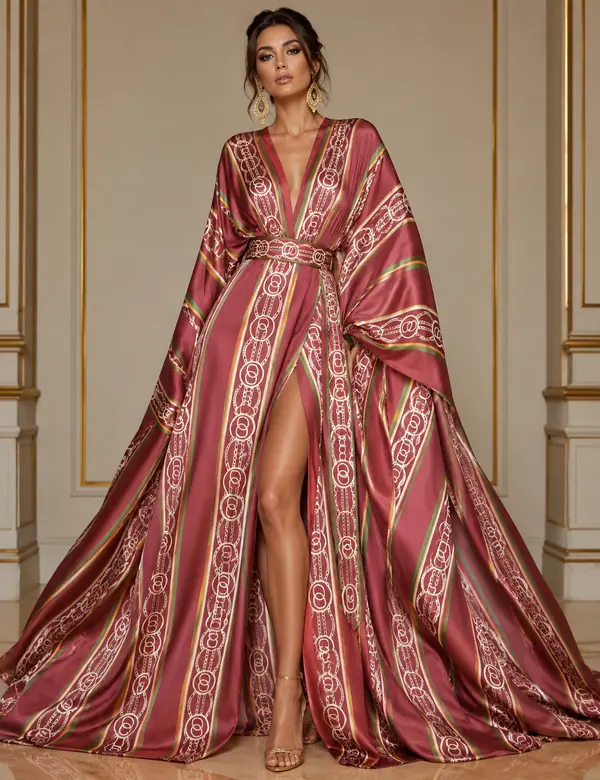 Caramel Museum Print Gown - Gowns custom tailoring design by Riddhi Siddhi Fabrics & Tailoring Dubai