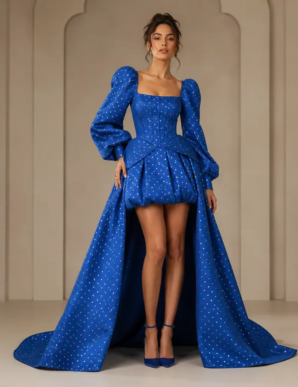 Sage Floral Drama Gown - Gowns custom tailoring design by Riddhi Siddhi Fabrics & Tailoring Dubai