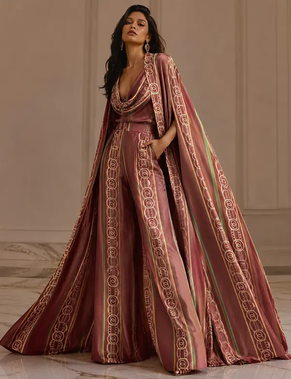 Chocolate Modern Belted Jumpsuit - Jumpsuits custom tailoring design by Riddhi Siddhi Fabrics & Tailoring Dubai