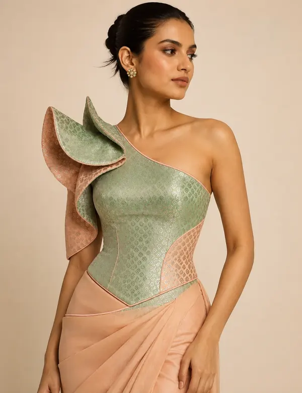 Sand Statement Saree Blouse - Saree Blouse custom tailoring design by Riddhi Siddhi Fabrics & Tailoring Dubai