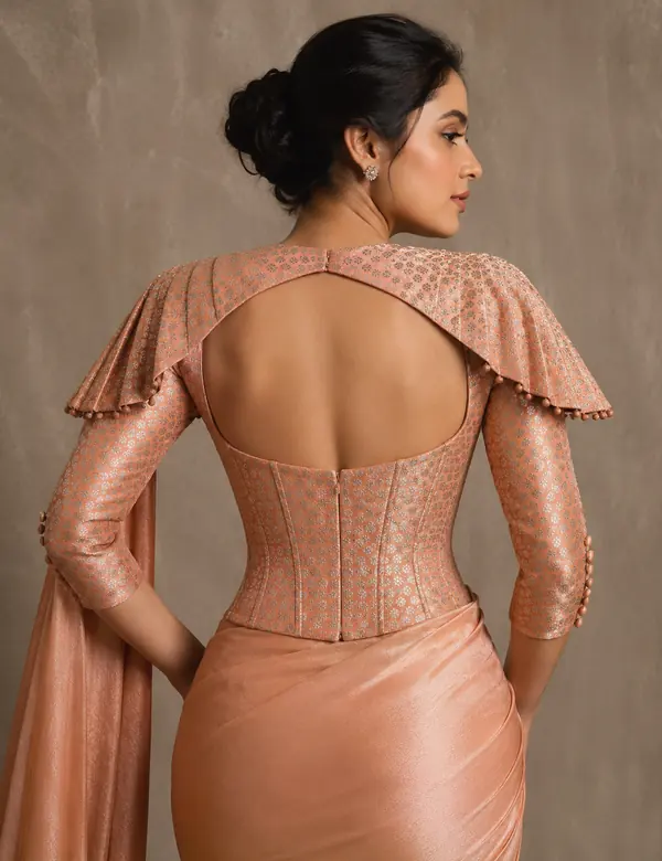 Caramel Corset Saree Blouse - Saree Blouse custom tailoring design by Riddhi Siddhi Fabrics & Tailoring Dubai