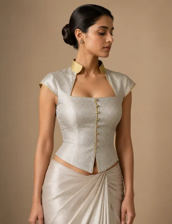 Caramel Draped Shoulder Blouse - Saree Blouse custom tailoring design by Riddhi Siddhi Fabrics & Tailoring Dubai