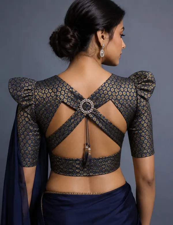 Charcoal Cape Pallu Blouse - Saree Blouse custom tailoring design by Riddhi Siddhi Fabrics & Tailoring Dubai