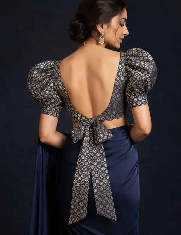 Olive Elegant Drape Blouse - Saree Blouse custom tailoring design by Riddhi Siddhi Fabrics & Tailoring Dubai