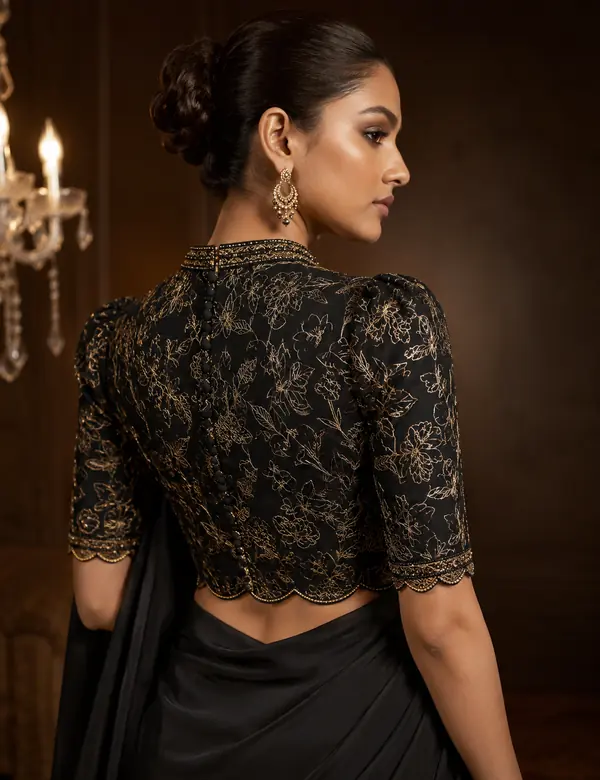 Chocolate Soft Veil Saree Blouse - Saree Blouse custom tailoring design by Riddhi Siddhi Fabrics & Tailoring Dubai