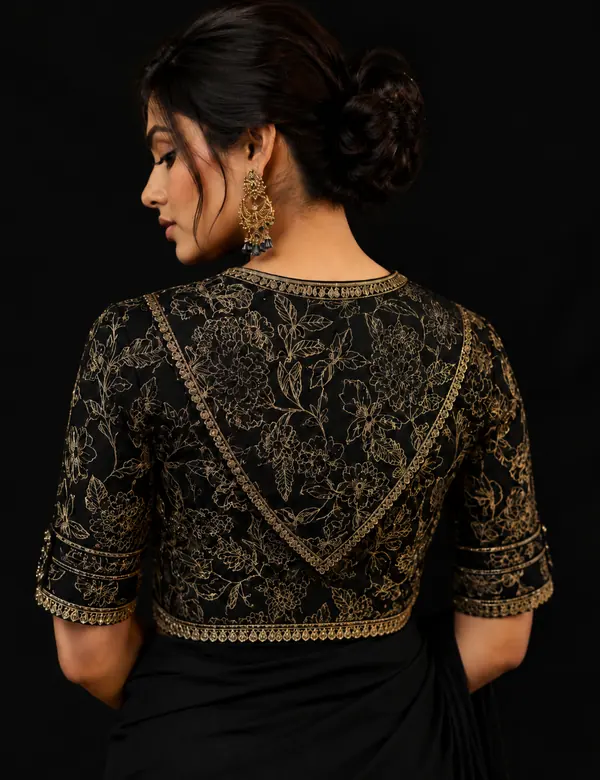 Chocolate Royal Drape Blouse - Saree Blouse custom tailoring design by Riddhi Siddhi Fabrics & Tailoring Dubai