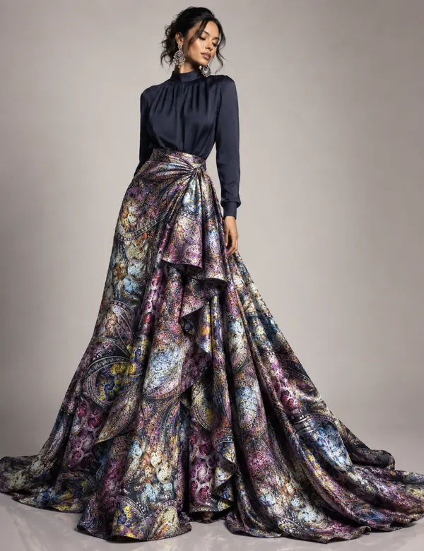 Charcoal Statement Skirt Co-ord - Skirts &amp; Tops custom tailoring design by Riddhi Siddhi Fabrics & Tailoring Dubai