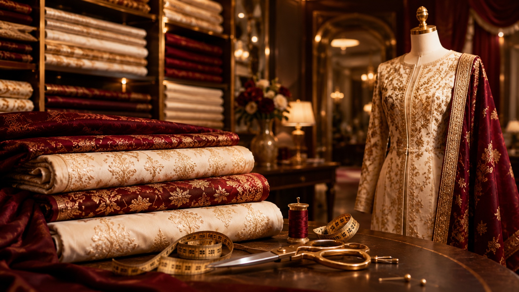 Premium fabrics by the meter at Riddhi Siddhi Fabrics and Tailoring Dubai
